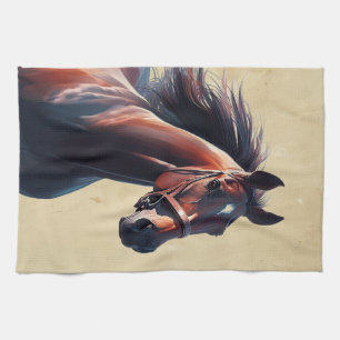 Beautiful Brown Horse Custom Name  Tea Towel
