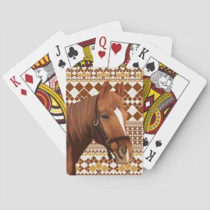 Beautiful Brown horse on Earthy Geometric Pattern Playing Cards