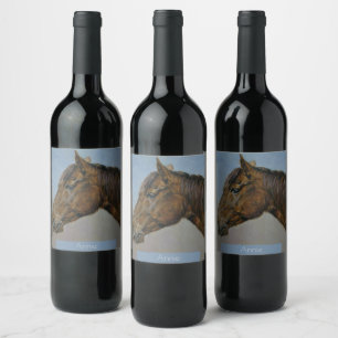 Beautiful Brown Horse Portrait  Wine Label