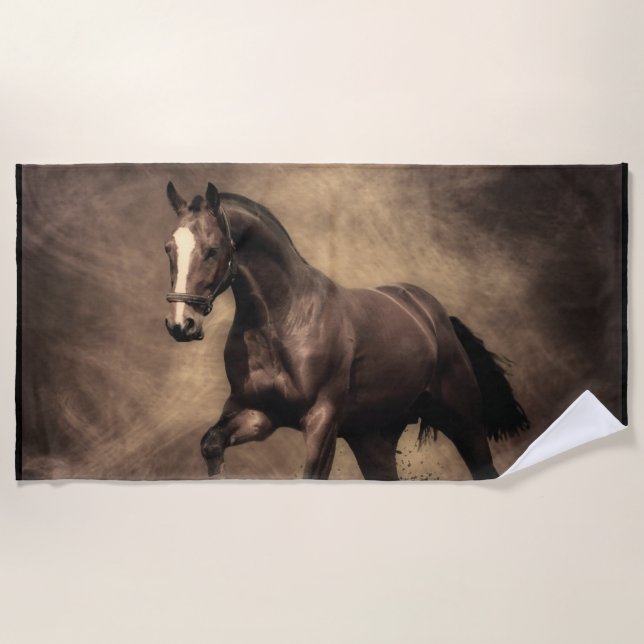 Beautiful brown horse throw pillow beach towel (Front)
