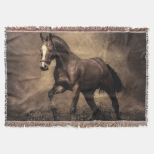 Beautiful brown horse throw pillow blanket