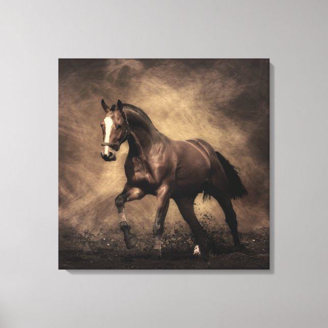 Beautiful brown horse throw pillow canvas print (Front)