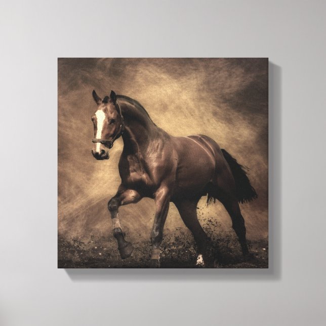 Beautiful brown horse throw pillow canvas print (Front)