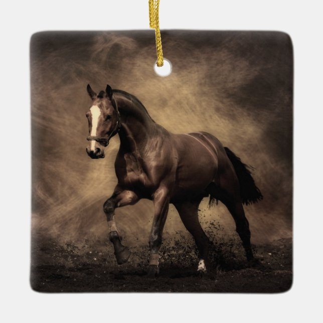 Beautiful brown horse throw pillow ceramic ornament (Front)