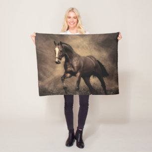 Beautiful brown horse throw pillow fleece blanket