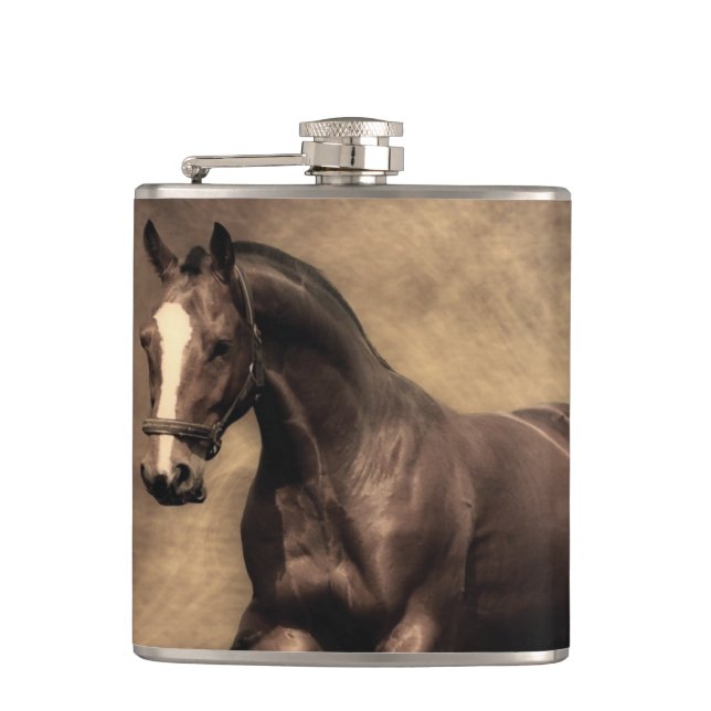 Beautiful brown horse throw pillow hip flask (Front)