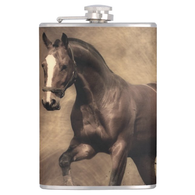 Beautiful brown horse throw pillow hip flask (Front)