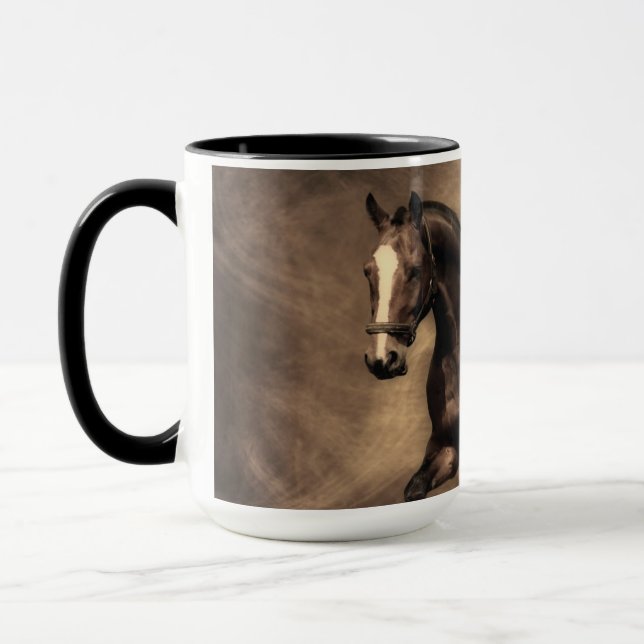 Beautiful brown horse throw pillow mug (Left)