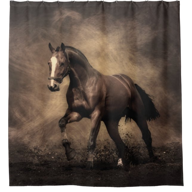 Beautiful brown horse throw pillow shower curtain (Front)