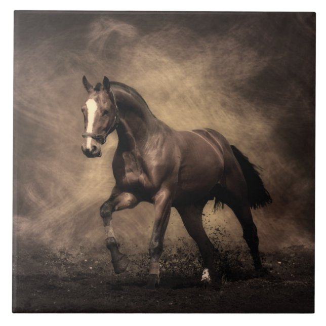 Beautiful brown horse throw pillow tile (Front)