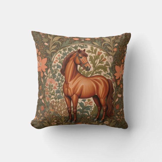 Beautiful Brown Horse William Morris Inspired  Cushion (Front)