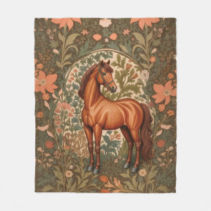 Beautiful Brown Horse William Morris Inspired Fleece Blanket