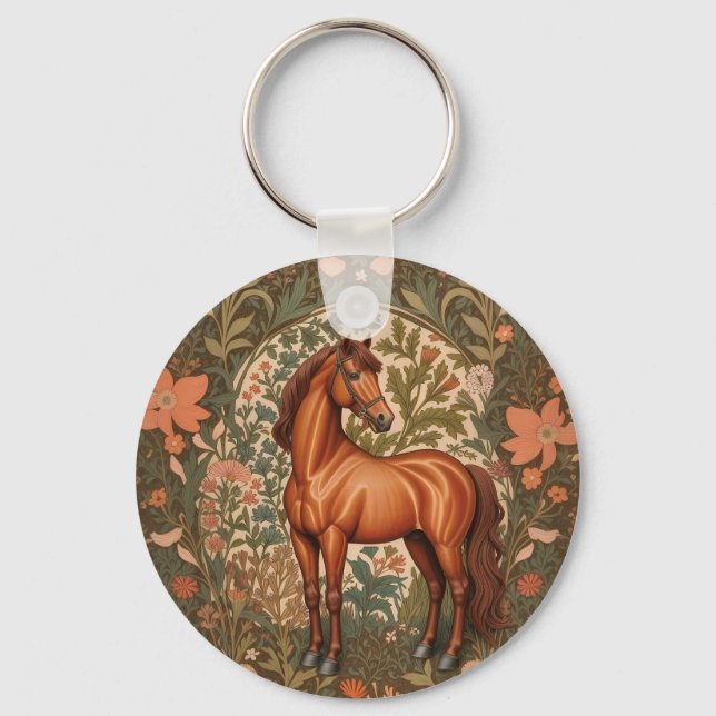 Beautiful Brown Horse William Morris Inspired  Key Ring (Front)