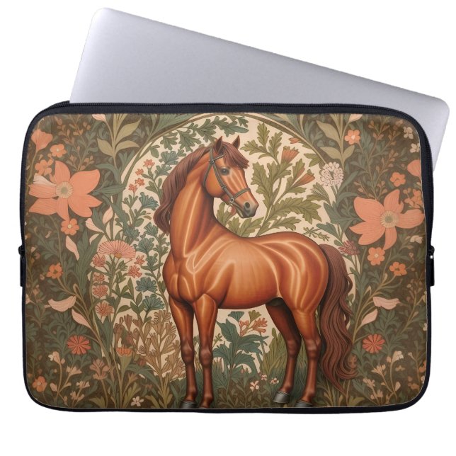 Beautiful Brown Horse William Morris Inspired  Laptop Sleeve (Front)