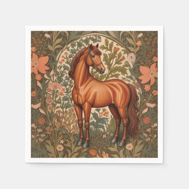Beautiful Brown Horse William Morris Inspired  Napkin (Front)