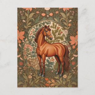 Beautiful Brown Horse William Morris Inspired Postcard