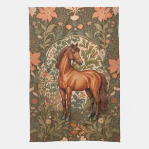 Beautiful Brown Horse William Morris Inspired Tea Towel