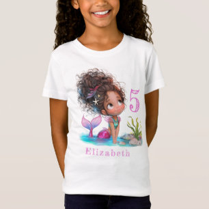 Beautiful Brown Mermaid Birthday Girl T-Shirt
