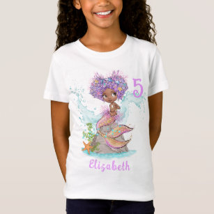 Beautiful Brown Mermaid Birthday Girl T-Shirt