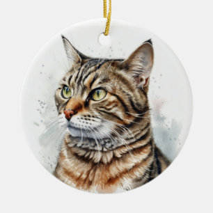 BEAUTIFUL BROWN TABBY DOMESTIC SHORT HAIR CAT CERAMIC TREE DECORATION