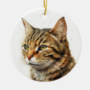BEAUTIFUL BROWN TABBY DOMESTIC SHORT HAIR CAT CERAMIC TREE DECORATION