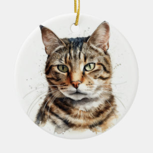 BEAUTIFUL BROWN TABBY DOMESTIC SHORT HAIR CAT CERAMIC TREE DECORATION