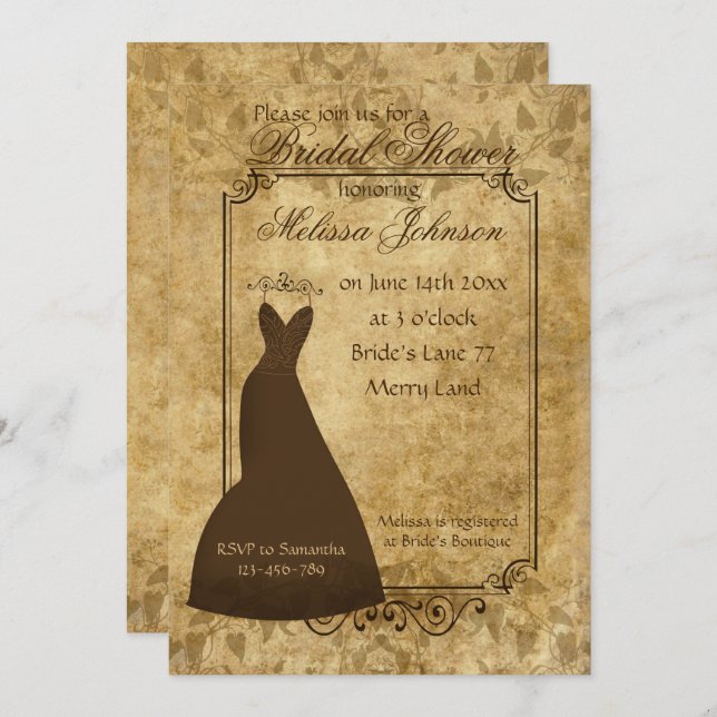 Beautiful Brown Vintage paper Bridal Shower Invite (Front/Back)