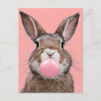 Beautiful Brown White Rabbit Chewing Bubble Gum