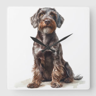 BEAUTIFUL BROWN WIREHAIRED POINTING GRIFFON SQUARE WALL CLOCK