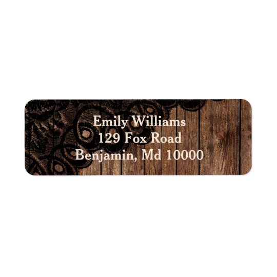 Beautiful Brown Wood and Faux Lace Return Address Label