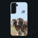 Beautiful Brown Work Horse Team Custom Initials Samsung Galaxy Case<br><div class="desc">for horse lovers a beautiful running brown or bay Work Horse Team 
with Custom Initials</div>