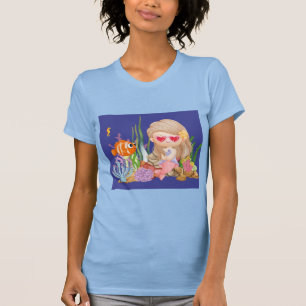 Beautiful BRUNET HAIR mermaid playing in the sea T-Shirt