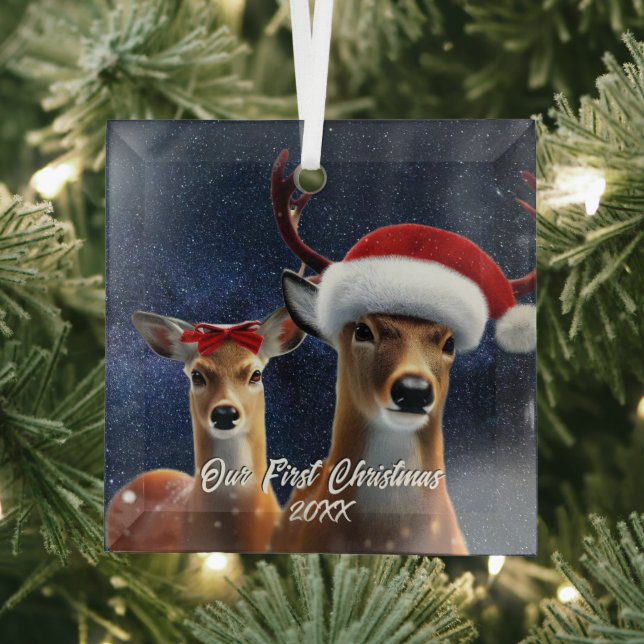 Beautiful Buck and Doe Glass Tree Decoration (Insitu)