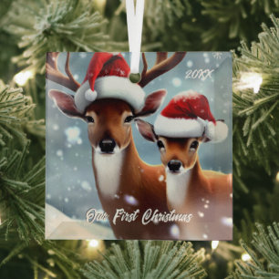 Beautiful Buck and Doe Glass Tree Decoration