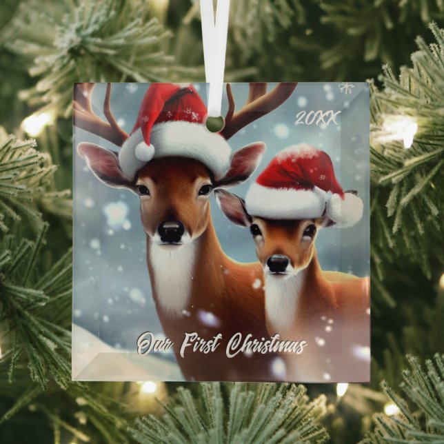 Beautiful Buck and Doe Glass Tree Decoration (Insitu)
