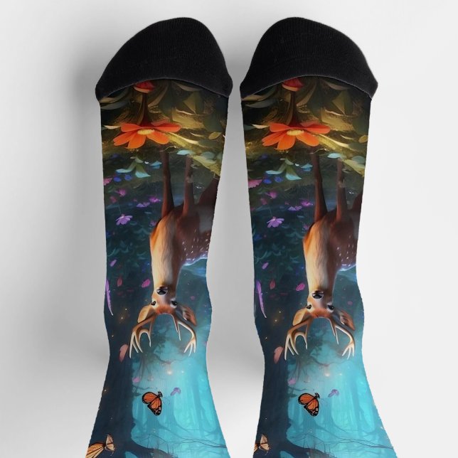 Beautiful Buck Enchanted Forest a Mystical Oasis Socks (Top)