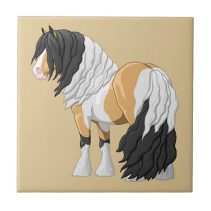 Beautiful Buckskin Pinto Gypsy Vanner Draught Hors Tile
