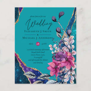 Beautiful BUDGET Purple Teal Floral Agate Wedding Flyer