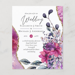 Beautiful BUDGET Violet Pink Floral Agate Wedding Flyer