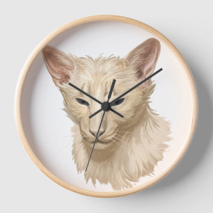 BEAUTIFUL BUFF WATERCOLOR ORIENTAL LONGHAIR CAT CLOCK