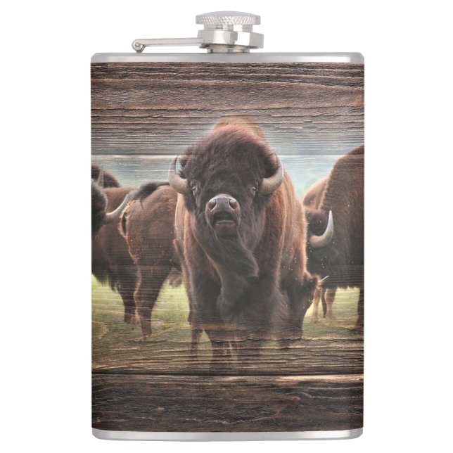 Beautiful Buffalo Herd Hip Flask (Front)