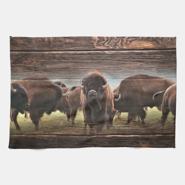 Beautiful Buffalo Herd Tea Towel (Horizontal)