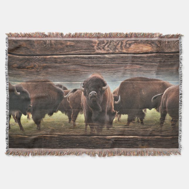 Beautiful Buffalo Herd Throw Blanket (Front)