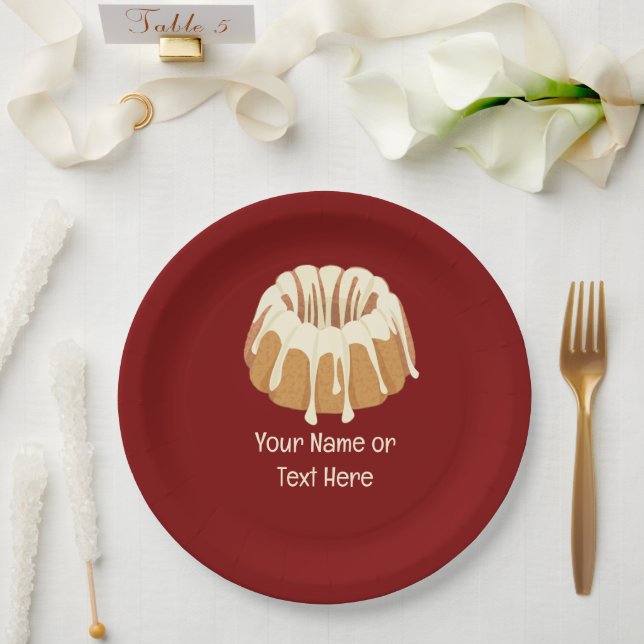Beautiful Bundt Sponge - Fluted Cake and your text Paper Plate (Wedding)