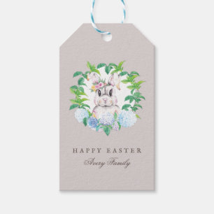 Beautiful Bunny Floral Wreath Easter Gift Tags