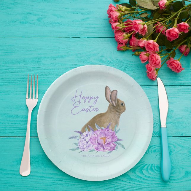 Beautiful Bunny Rabbit Pastel Floral Easter Party Paper Plate (Creator Uploaded)