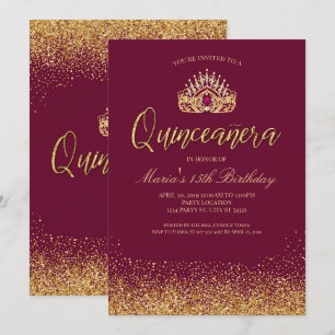 Beautiful Burgundy and Gold Quinceañera Invitation