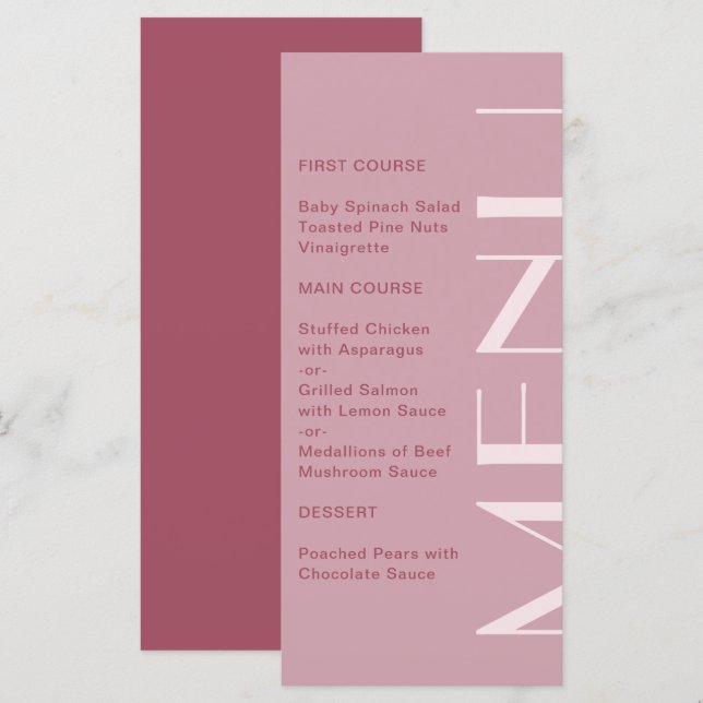 Beautiful Burgundy Big Type Wedding Menu (Front/Back)