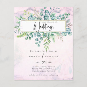 Beautiful Burgundy Blue Eucalyptus BUDGET Invite Flyer