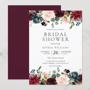 Beautiful Burgundy Blush Floral Bridal Shower Invitation
